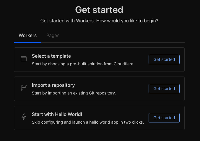 Cloudflare Get Started page