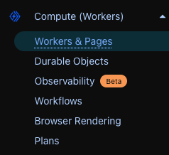 Cloudflare Workers & Pages sidebar